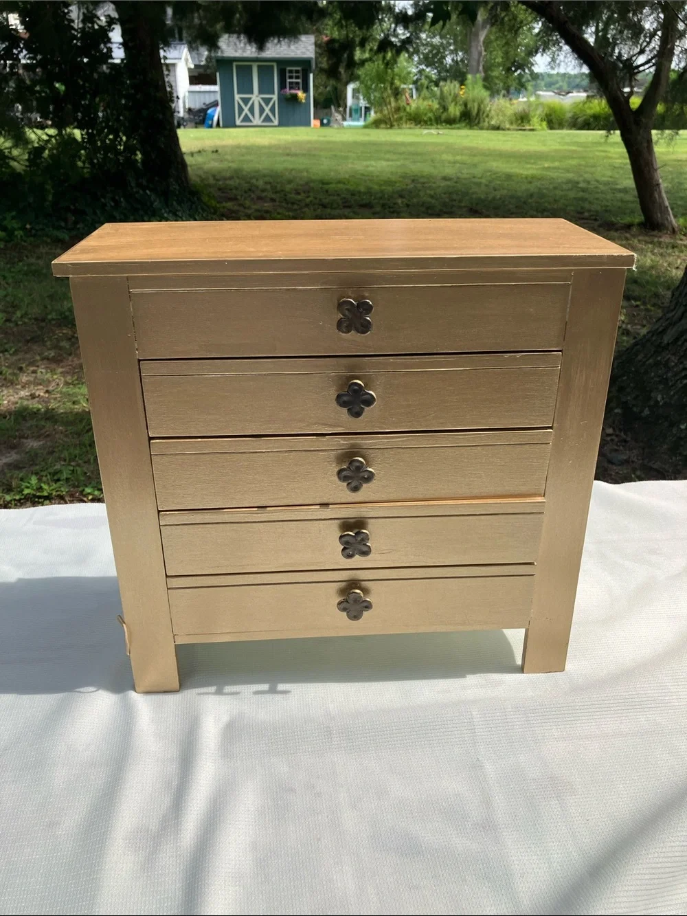 Beautiful Solid Wood Jewelry Organizer in Gold Stained/Painted
